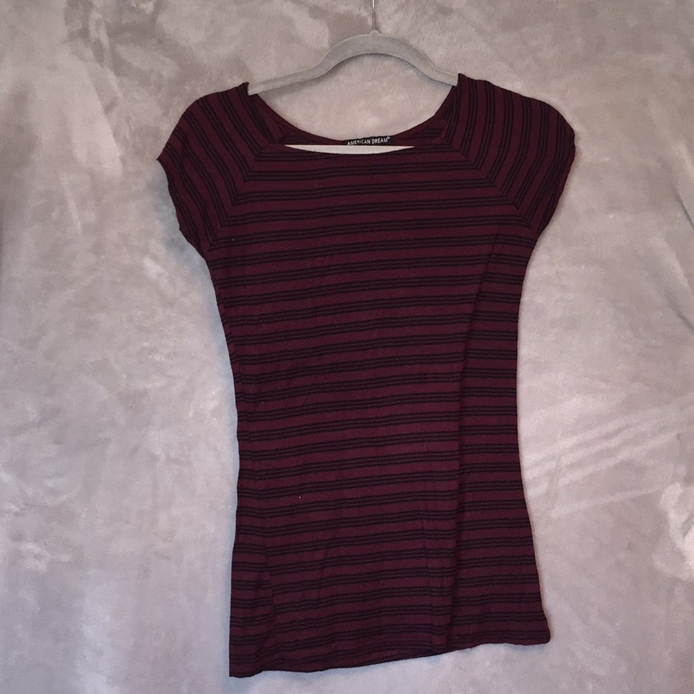 Black and Maroon Oval Neck Stretch Top